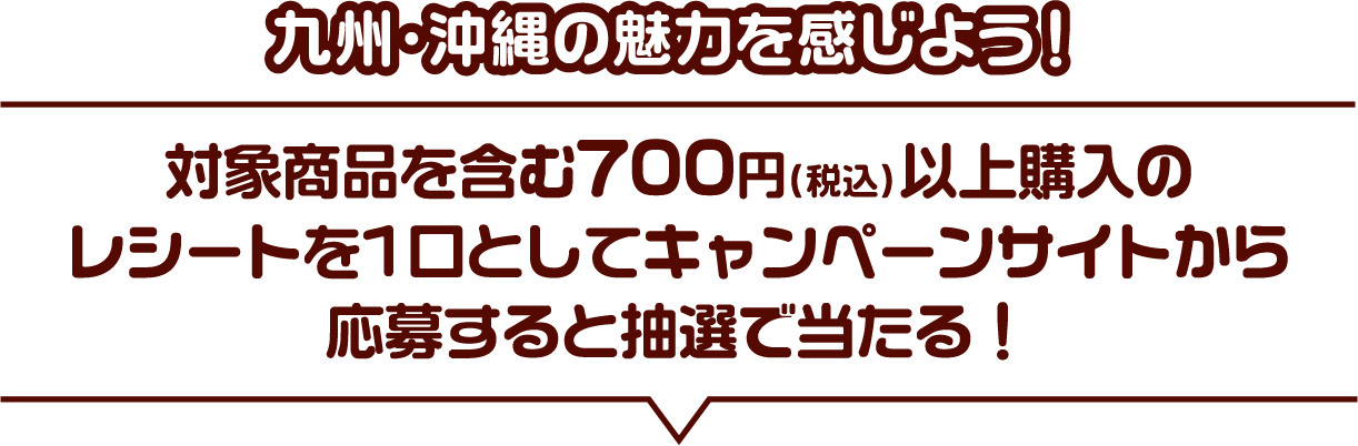九州・沖縄の魅力を感じよう! 対象商品を含む700円(税込)以上購入のレシートを1口としてキャンペーンサイトから応募すると抽選で当たる!
