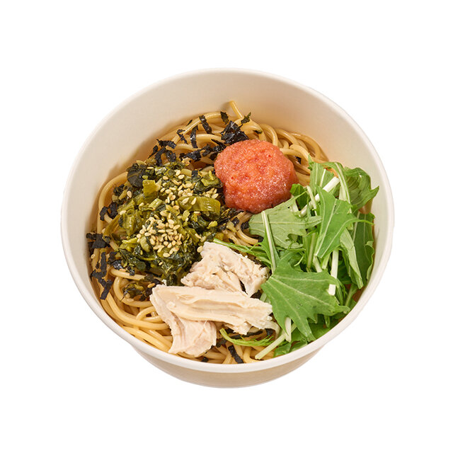 高菜と明太子と蒸し鶏の和風パスタ