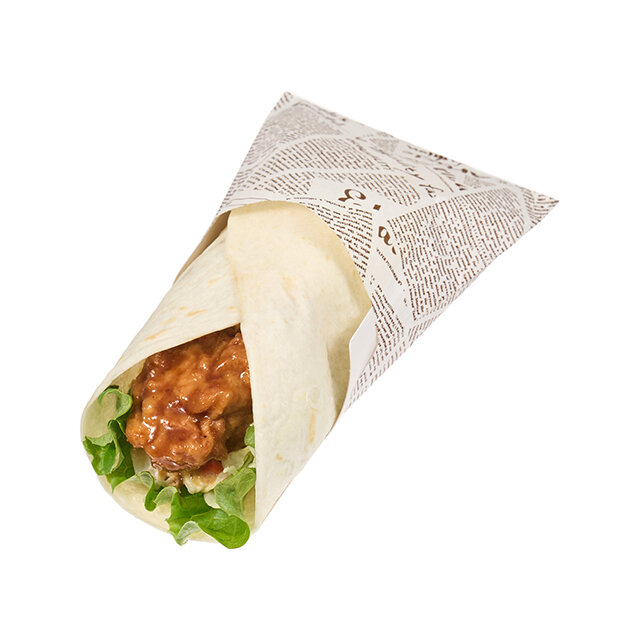 いぶりがっこのポテトサラダ＆味噌だれ唐揚げのトルティーヤ