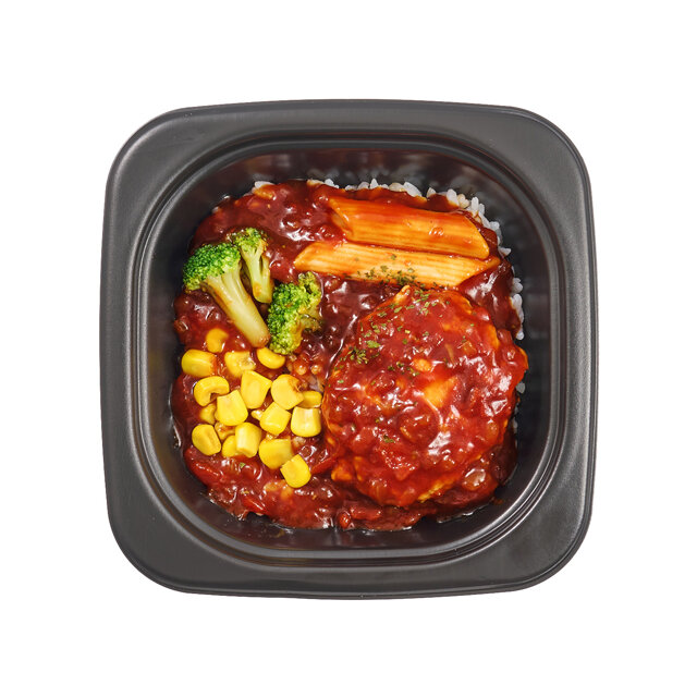 デミソースで食べるチーズ入りハンバーグ丼