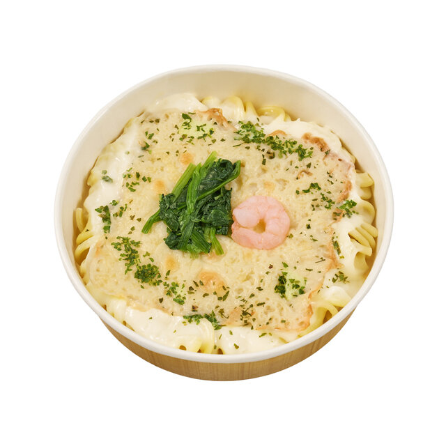 海老とほうれん草のクリームグラタン風パスタ